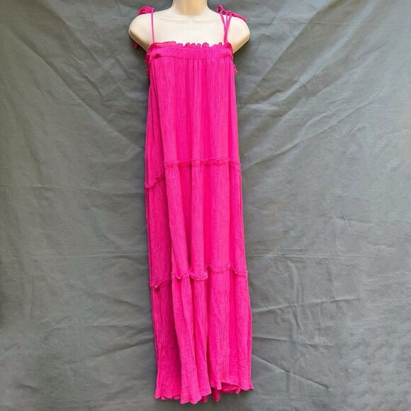 &Merci Hot Barbie Pink Maxi Dress Spaghetti Straps Party As M - Picture 1 of 5